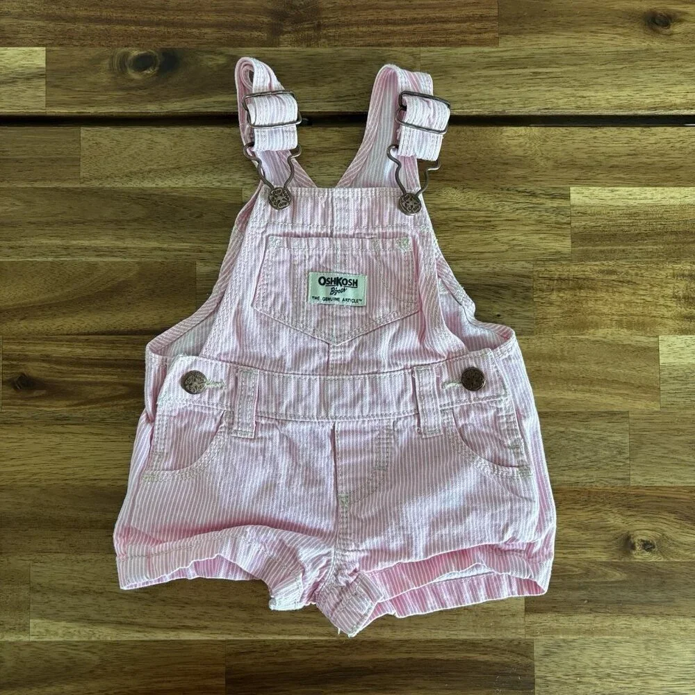 OshKosh B'gosh Baby Shortalls Pinstripe Pink White Size 6‎ Months Summer Classic